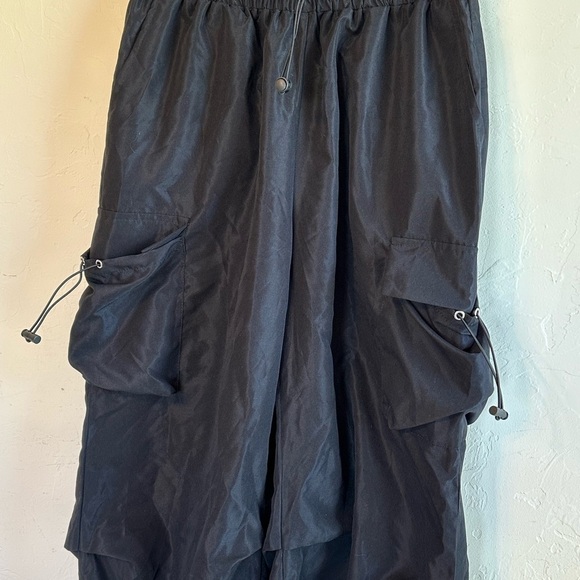 Black Baggy Cargo Hip Hop Dance Pants with Pockets & Drawstrings Sz S - Picture 2 of 10
